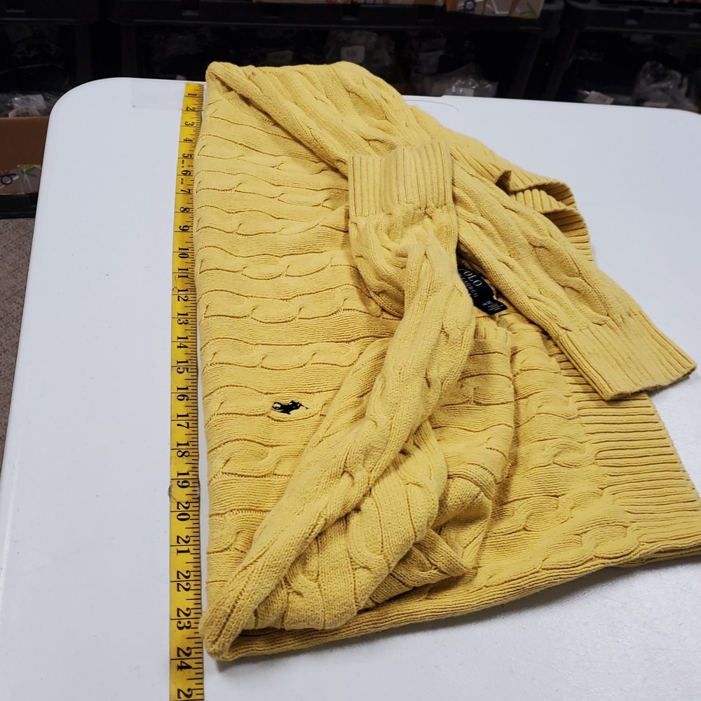 Polo Ralph Lauren Mens XL Yellow Cotton Cable Knit Sweater Crewneck Pullover - Picture 6 of 9